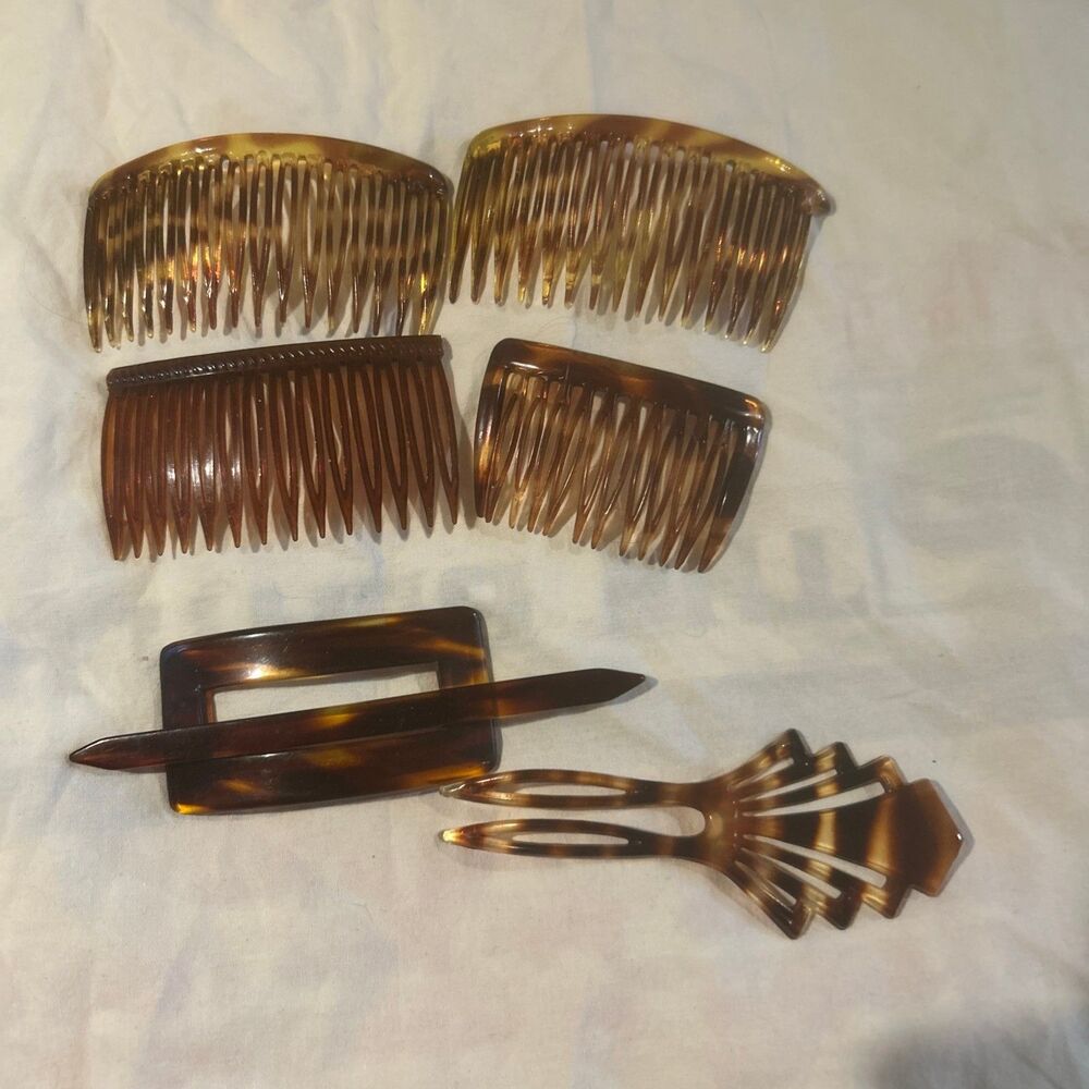 #2206 Faux Tortoiseshell Side Hair Combs Vintage Lot Of 6 Various Designs